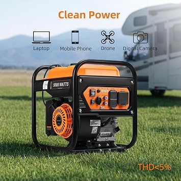 Oxseryn 5000-Watts Portable Inverter Generator, Gas Generator for Home Backup, 30A Outlet, RV Ready, ECO Mode, 60Lbs, EPA Compliment