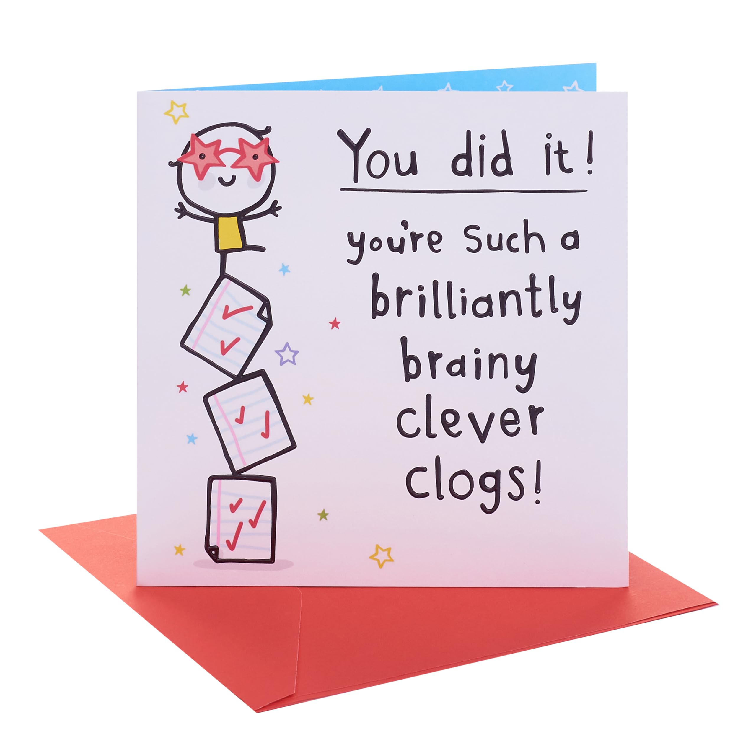UK Greetings | Congratulations Card for Passing Exams | Congratulations/Proud of You | Her/Him | Benny Exam Papers Design | With Envelope | 15.9 x 15.9 cm