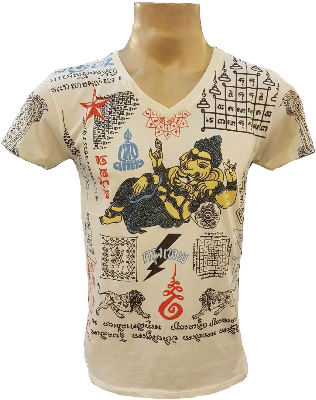 MTF Thai Tattoo Sak Yant Yantra Magic PHA Yan Talisman Pikanes Bangkok Buddha Muay Thai Amulet T-Shirt Black - Size L