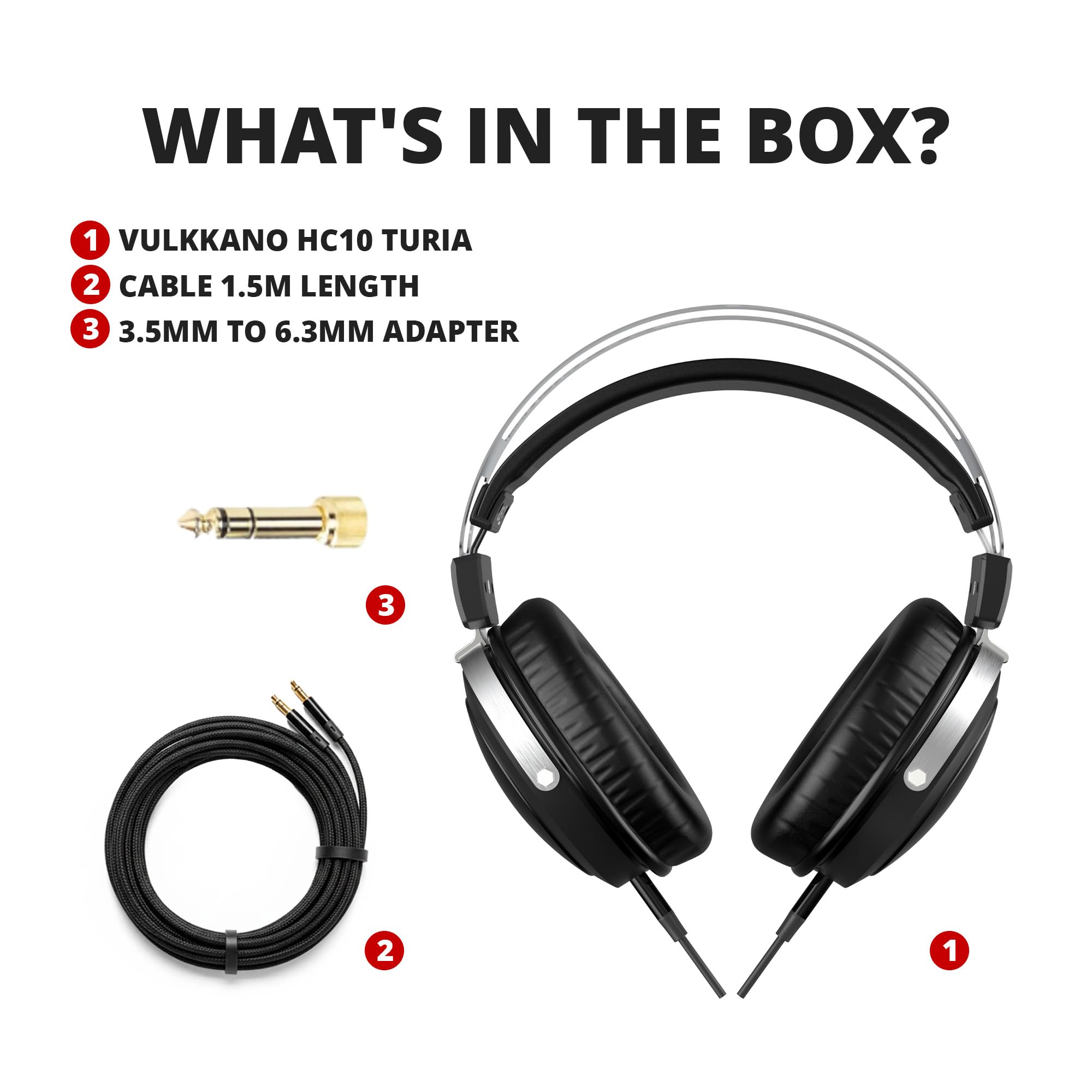 VULKKANO HC10 Turia Cuffie Over-Ear per Studio e DJ con Driver da 50 mm, Suono Neutro e Preciso, Cavo Rimovibile da 1,5 m, Impedenza di 32 Ohm, Risposta in Frequenza da 20 Hz a 20 kHz