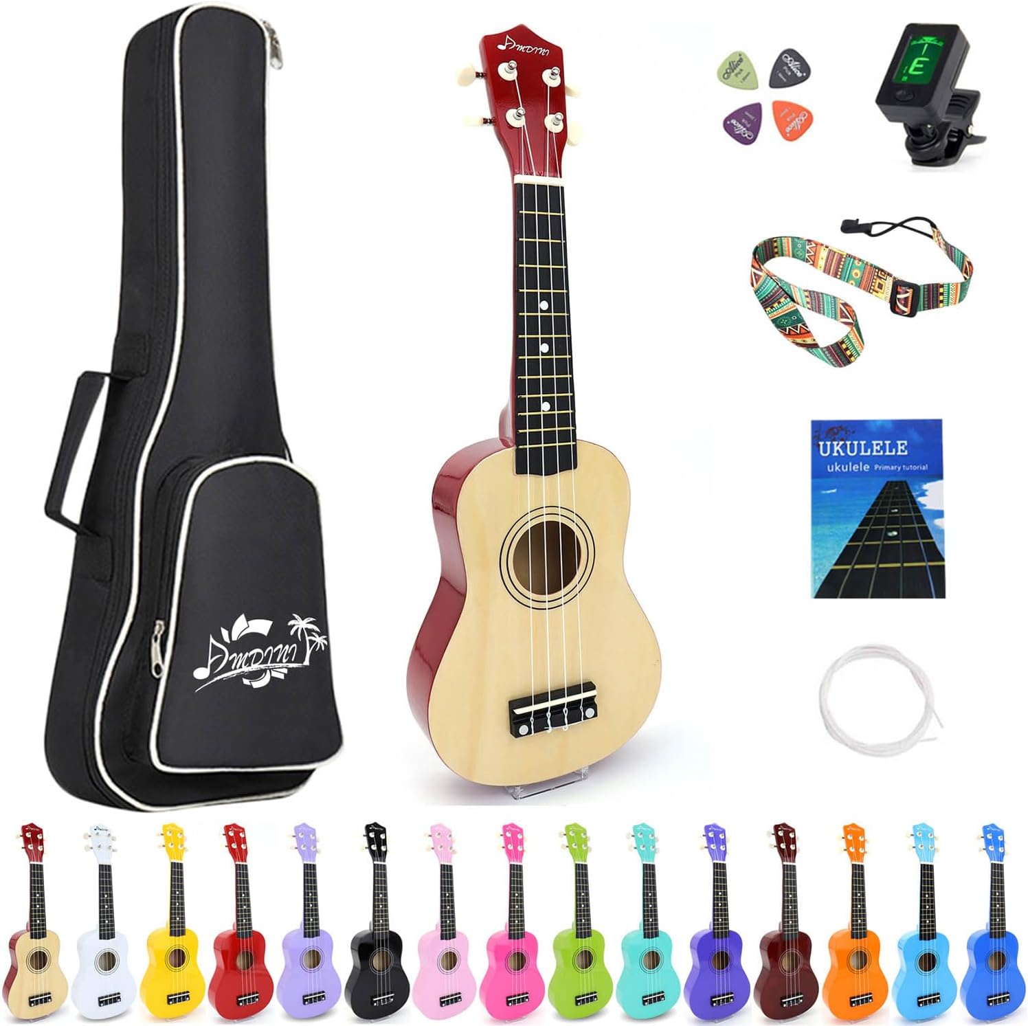 21 Inch Ukulele for Beginners Basswood Soprano Ukelele Kit for Kids Adult Student Starter Mini Guitar Ukalelee Pack Bundle with Book Gig Bag Tuner Strap Picks Nylon Strings (Brown)