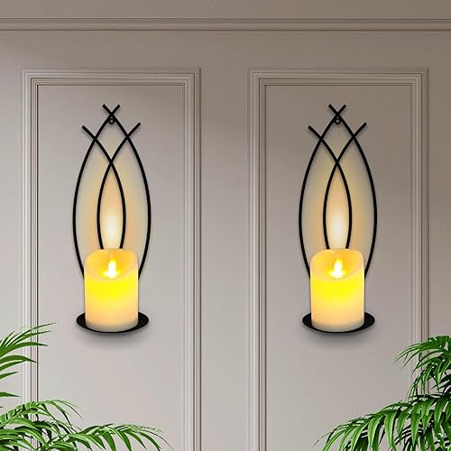 Miniatura 4 de SNAIL GARDEN Juego de 2 candelabros de pared, apliques decorativos de pared similares a llamas, candelabros de pared para velas, portavelas montado