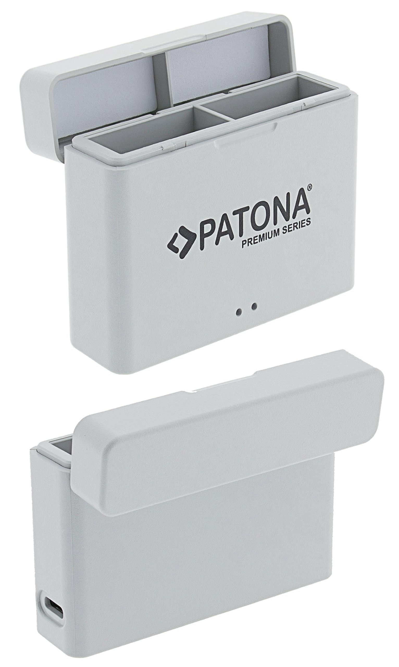PATONA Premium Dual Charging Box per DJI Osmo Action 3 4 5 6 – Caricatore con connessione USB-C e indicatore di carica – per 2 batterie BCX202, ricarica sicura grazie al sistema MCU, cavo USB C
