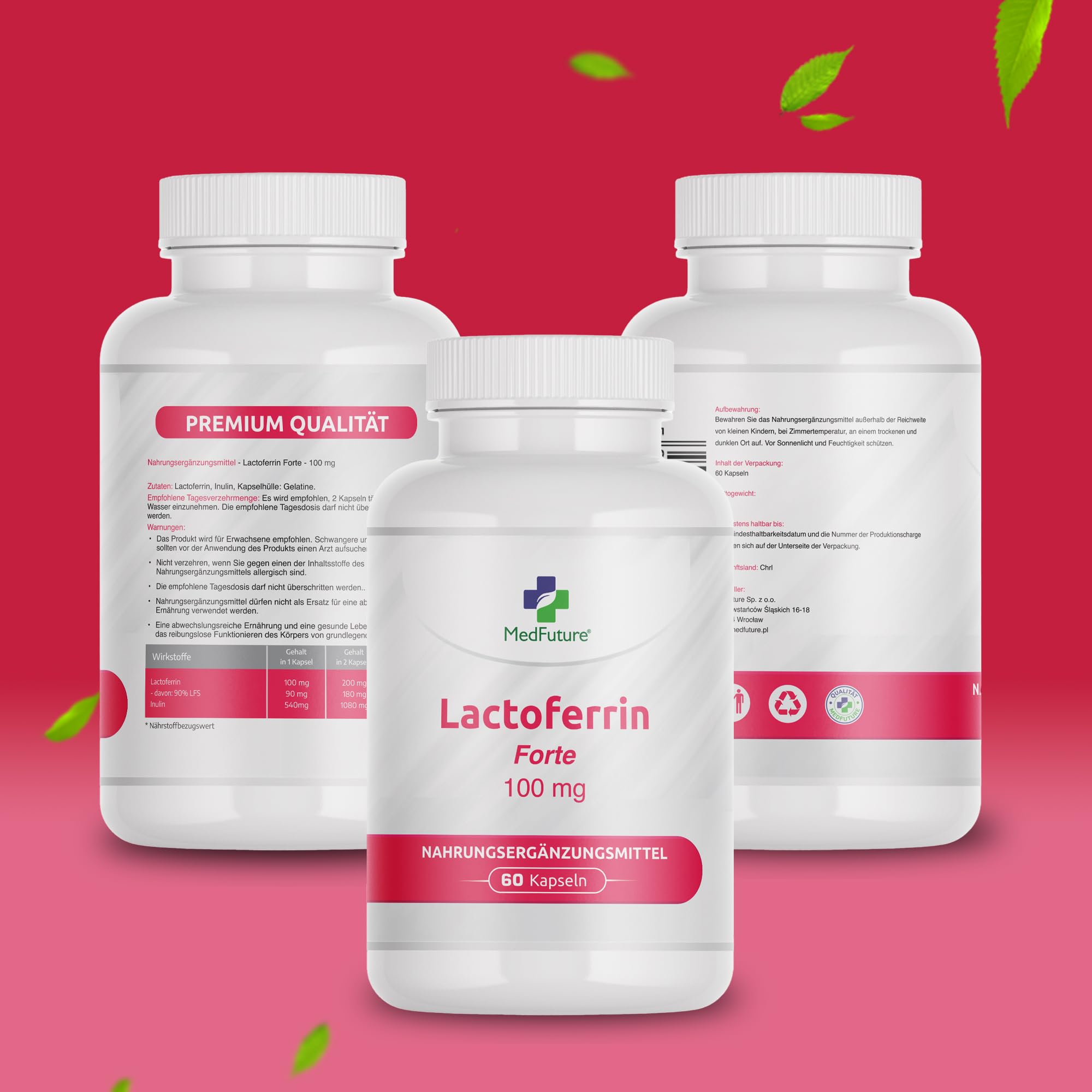Lactoferrin 100 mg - 60 Kapseln - Unterstützt die Eisenaufnahme und die Immunfunktion Lactoferrin Nahrungsergänzungsmittel für Erwachsene