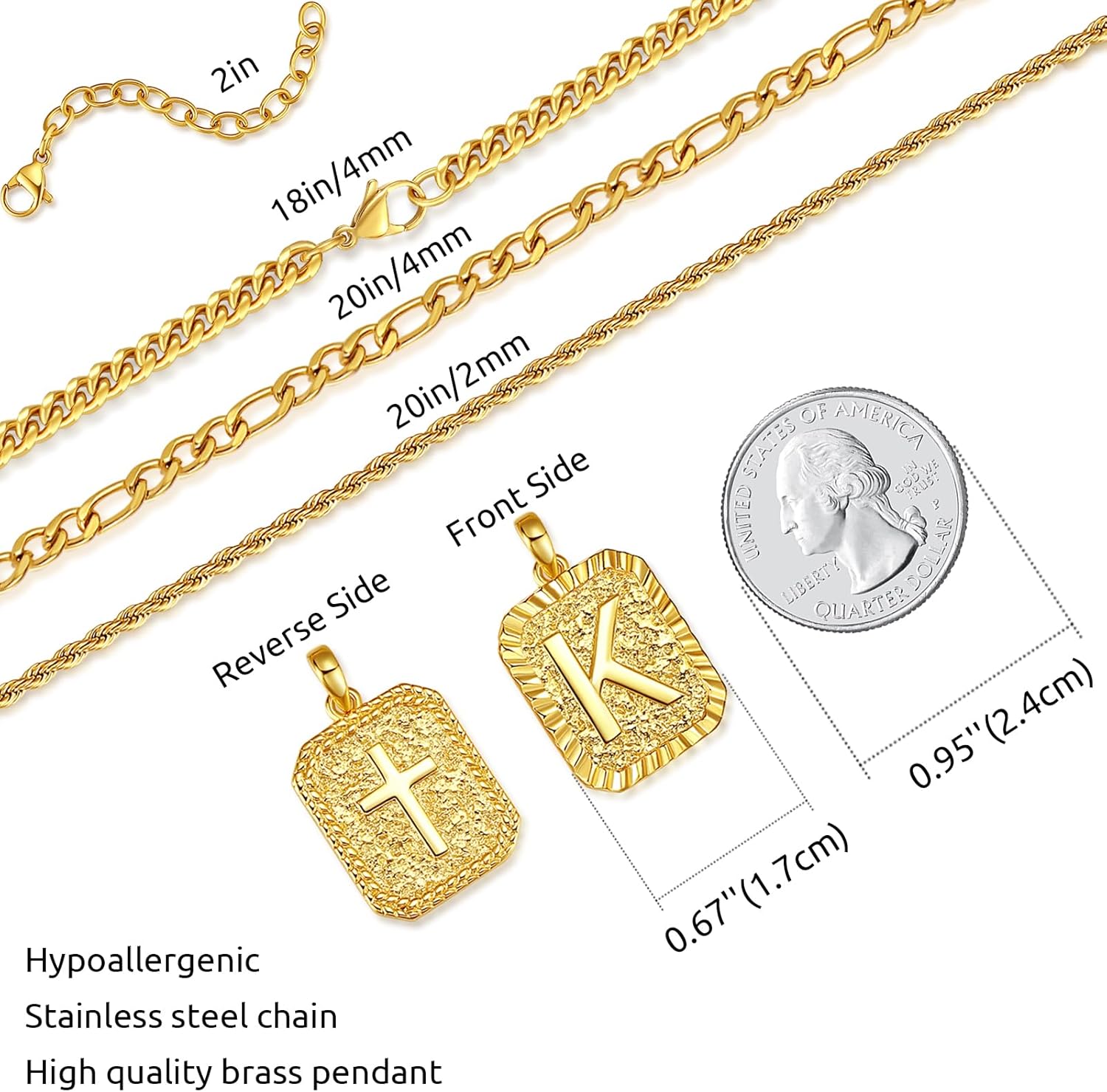 Gold Initial Necklaces for Men 18k Gold Plated Letter A-Z Pendant With Stainless Steel Figaro/Rope/Cuban Chain, Mens Cross Letter Necklace for Christmas Birthday Religious Gifts - Image 6
