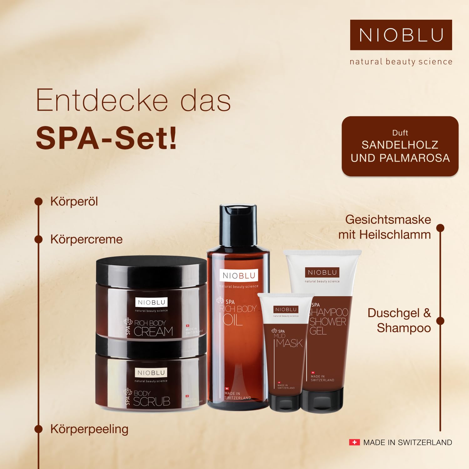 Complete SPA Set 5-teilig – Gesichtsmaske, Peeling, Creme, Öl und Duschgel – Nährende, peelende und feuchtigkeitsspendende Behandlung – Für Gesicht, Körper und Haar