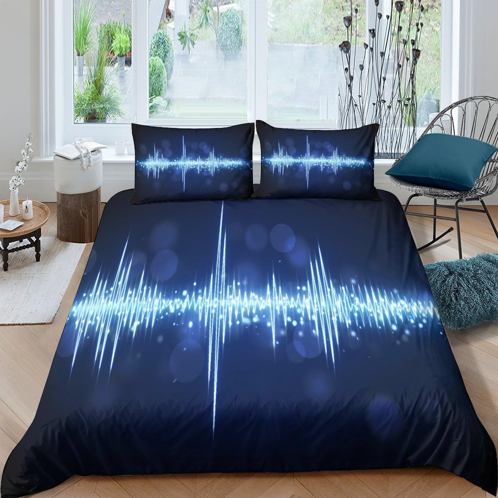 Ctjqhvkz Style-8 3D Printed Sound Wave Fitted Sheet Microfiber Dark Blue Abstract Mattress Cover For Bedroom Dorm Decor Protection, Easy Care Single（135X200cm）
