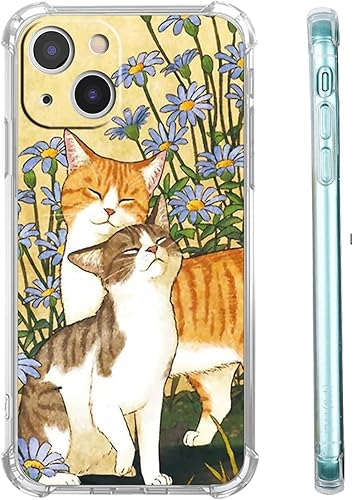 Funda con diseño de flores de gato para iPhone 13 Mini, diseño estético de animales lindos, funda completa de TPU suave para iPhone 13 Mini
