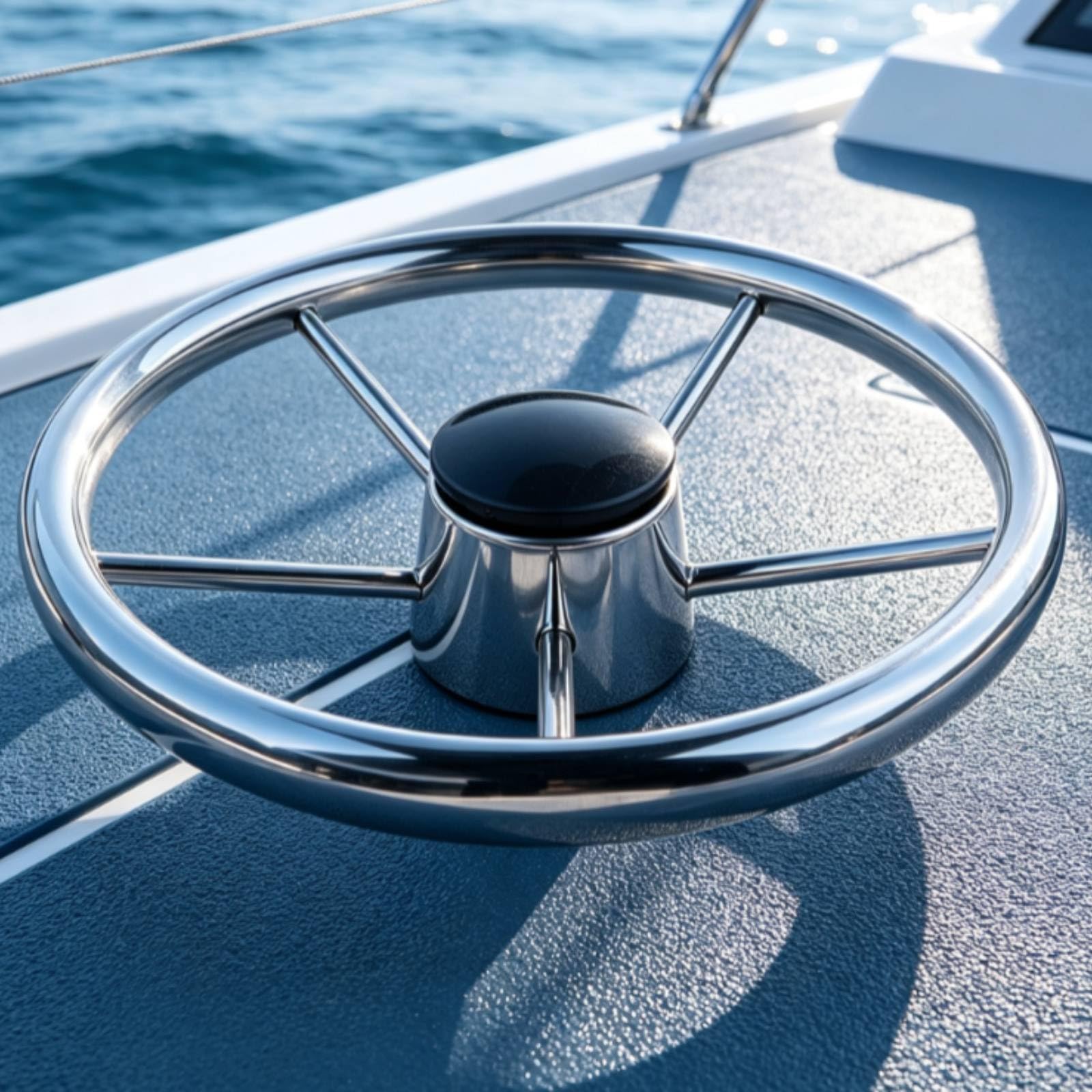 Volante Marino Timone Yacht in Acciaio Inox 304 con Cerchio Lucidato Raggi Cinque per Presa Comoda Controllo Adatto Yacht Postazione di Guida