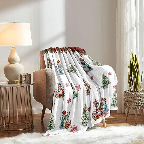 Vista 87 de LUVIVIHOME Manta de Feliz Navidad, bolas de Navidad azules doradas, manta de invierno con copos de nieve, manta individual, acogedora manta cálida