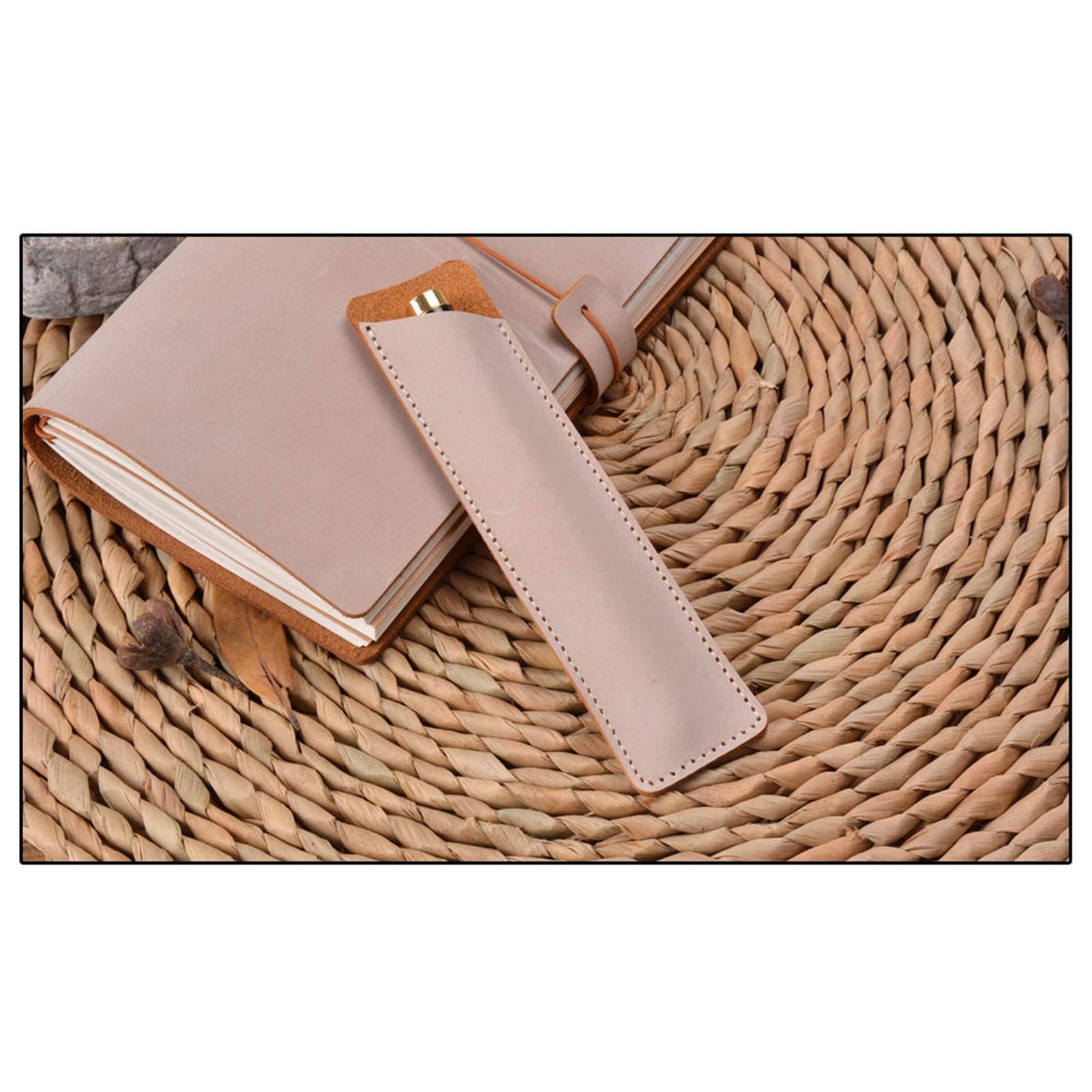 Estuches para lápices, funda para bolígrafo, estuche para bolígrafo hecho a mano de cuero genuino, estuche doble para bolígrafo, caja de almacenamiento para fuente (rojo, 16 x 4 cm) (marrón 16 x 4 c
