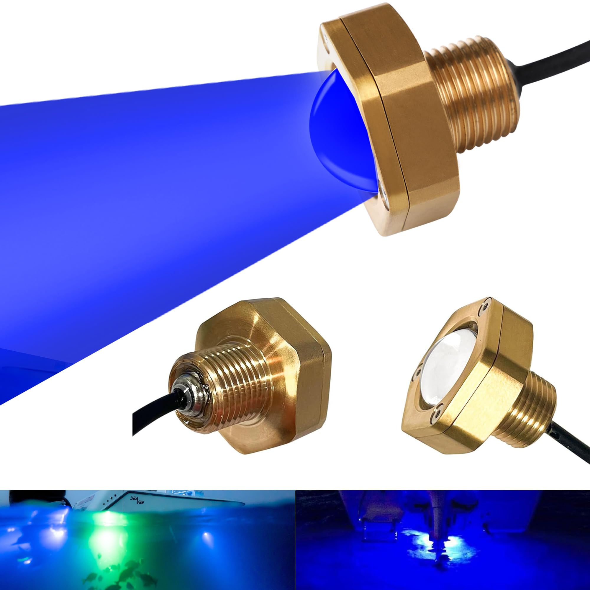 NBWDY 2Pcs Boat Drain Plug Light with APP RF Remote Control,1/2in NPT Drain Plug Light APP Remote Control,Marine Boat LED Underwater Light for Fishing Diving,Smart Cooling System,DC 12V,Blue