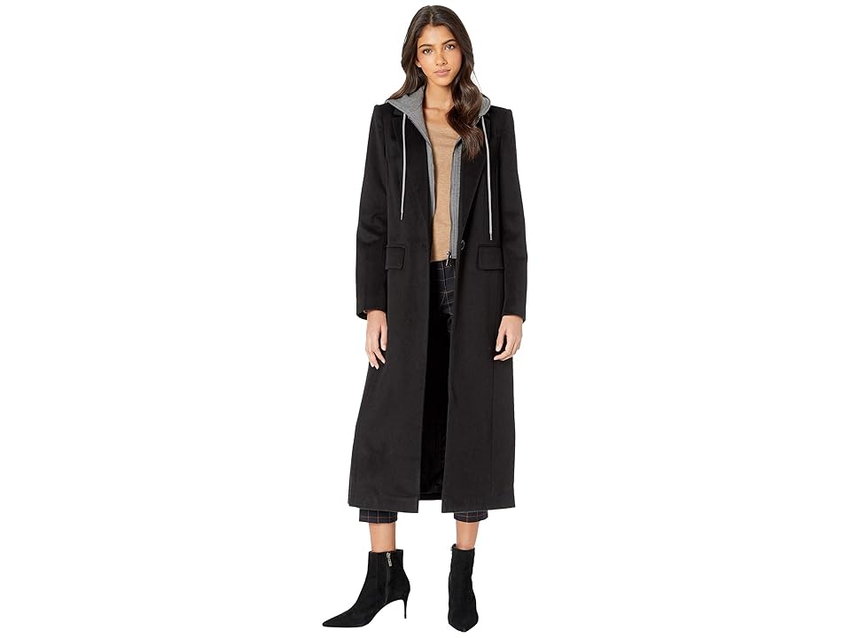 

Avec Les Filles Wool Menswear Coat with Removable French Terry Hood (Black) Women's Coat