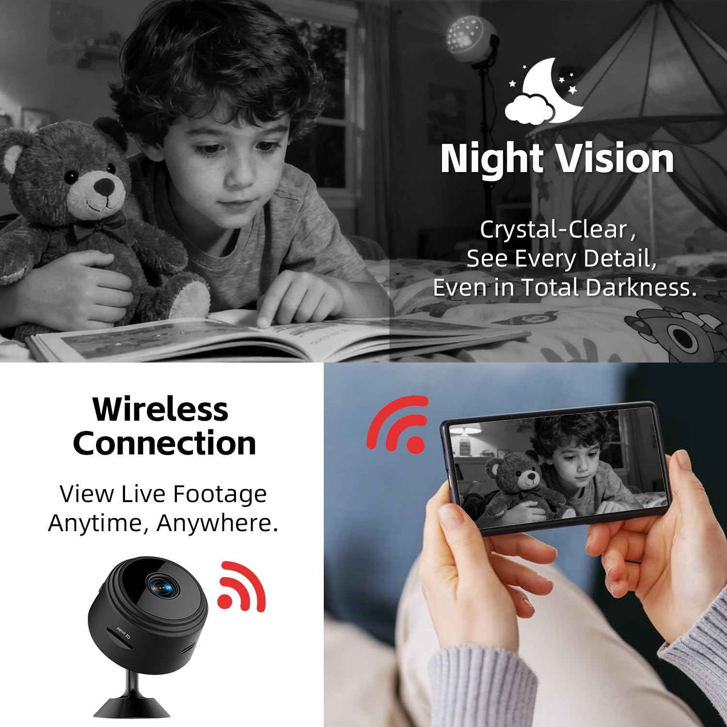 Camuitry Hidden Camera Surveillance Monitor - WiFi Nanny Cam with 1080P Night Vision, Motion Detection, and Smartphone Compatibility - Indoor Spy Camera for Home/Baby/Office — view 2