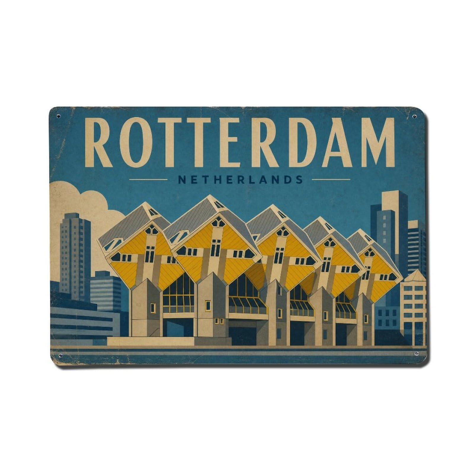 Vintage Travel Netherlands Rotterdam Metal Tin Sign