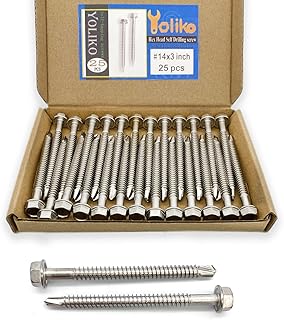 #14 x 3" (1" to 3" Available) Hex Washer Head Self Drilling Screws, 410 Stainless Steel, Self Tapping Sheet Metal Tek Screws, 25 PCS