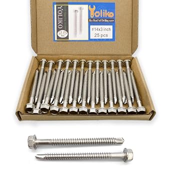 #14 x 3 1" to 3" Available Hex Washer Head Self Drilling Screws, 410 Stainless Steel, Self Tapping Sheet Metal Tek Screws, 25 PCS