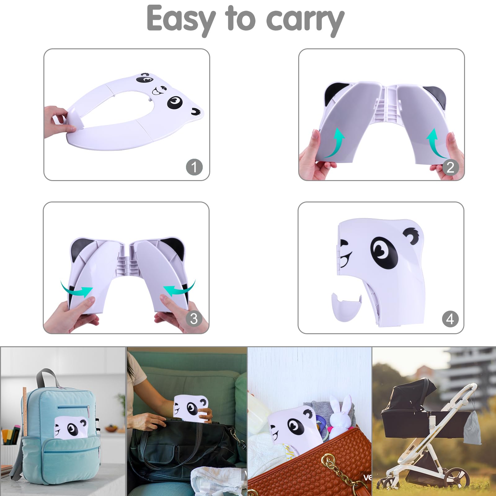 Réducteur de Toilette pour Bébé,Siège de Toilette Portable Pour Garçons et Filles,Pliable pour Enfants avec 8 patins AntidéRapants et 1 Sac de Transport (B-blanc)