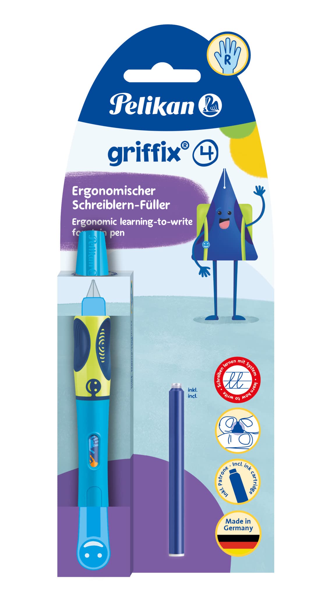 Pelikan® Pióro wieczne Griffix do nauki pisania | Średnia stalówka | Na atrament | Dla prawo i leworęcznych | Biuro Szkoła Studia Praca | Kaligrafia Komfortowe i Gładkie pisanie | Blue