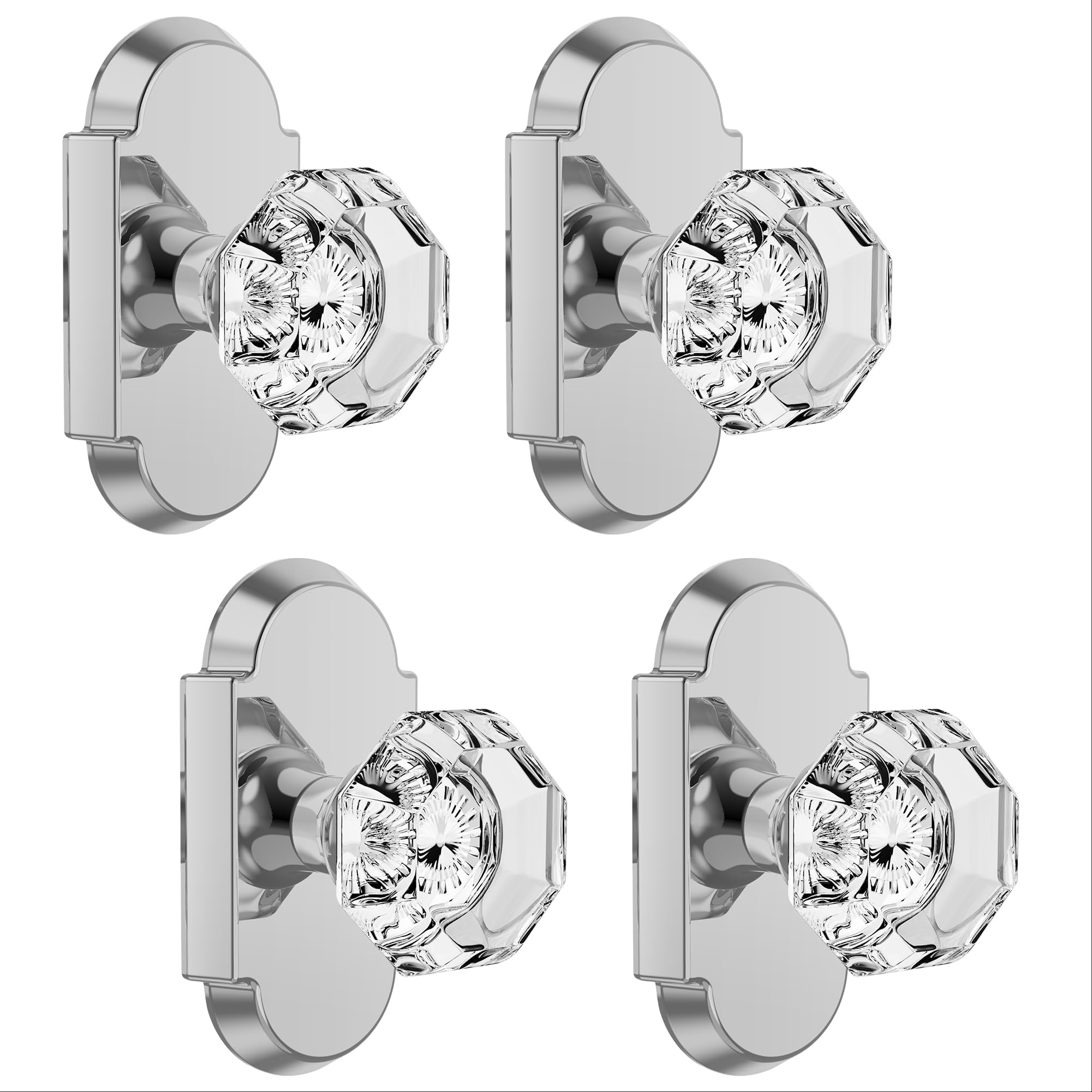 BonKuDoo 4 Pack Glass Dummy Door Knobs, Polished Chrome Crystal Dummy Door Knob Interior, No-Turning Decorative