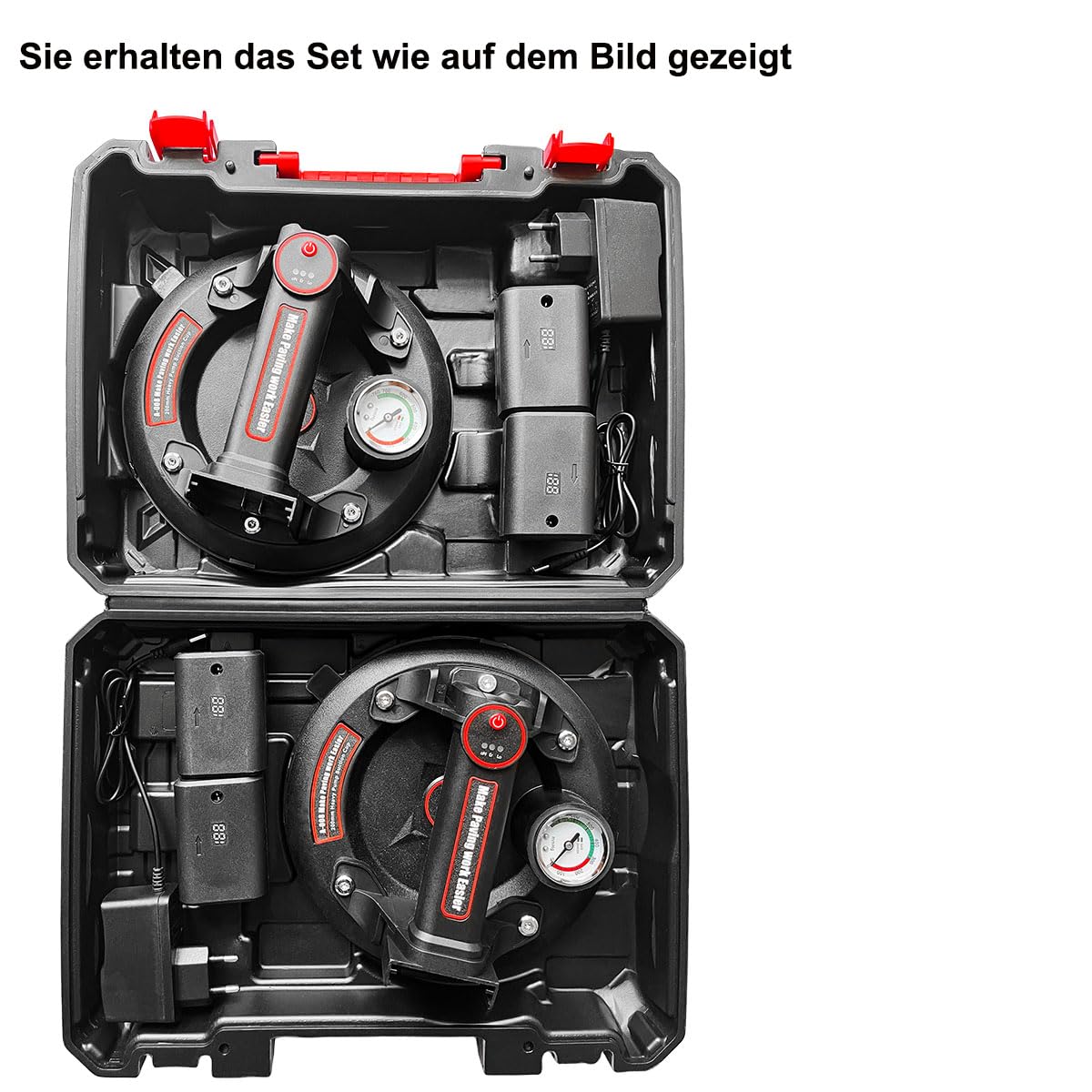 DURDUR 8 inch zuiglifter batterij tegellift met manometer 250 kg | batterij x 2, elektrische zuignap draagkracht, driedelige pad vacuüm glaslift voor transport van aquarium, tegels, glas, platen