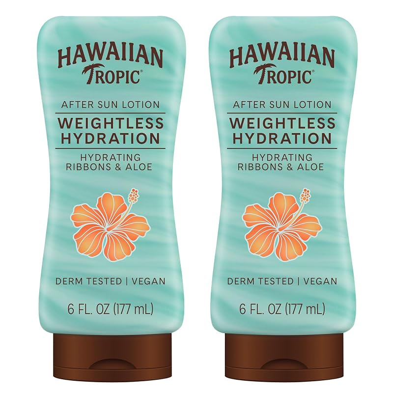Hawaiian Tropic Loção pós-sol com aloe vera e manteiga de karité, fragrância de coco e mamão, 2 frascos de 180 mL