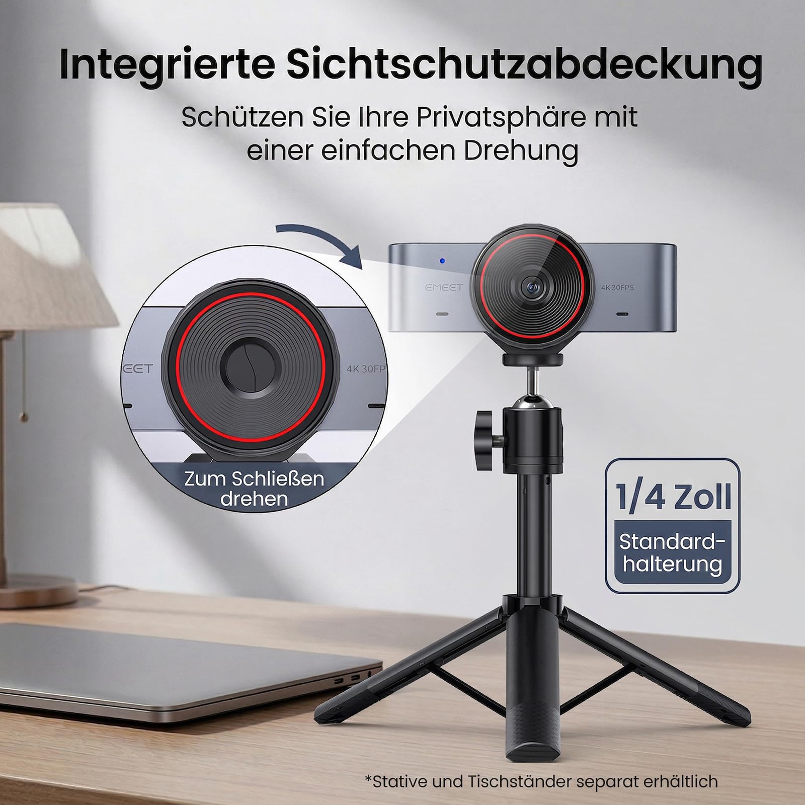 EMEET C960 Ultra Webcam 4k for MAC, USB Web Kamera für Streaming & Teams | 4K UHD 1/1.5" Sensor｜PDAF Fokus｜Alu-Gehäuse & USB-C｜Sichtschutz｜Teams & Whiteboard-Modus｜1080P@60FPS Streaming