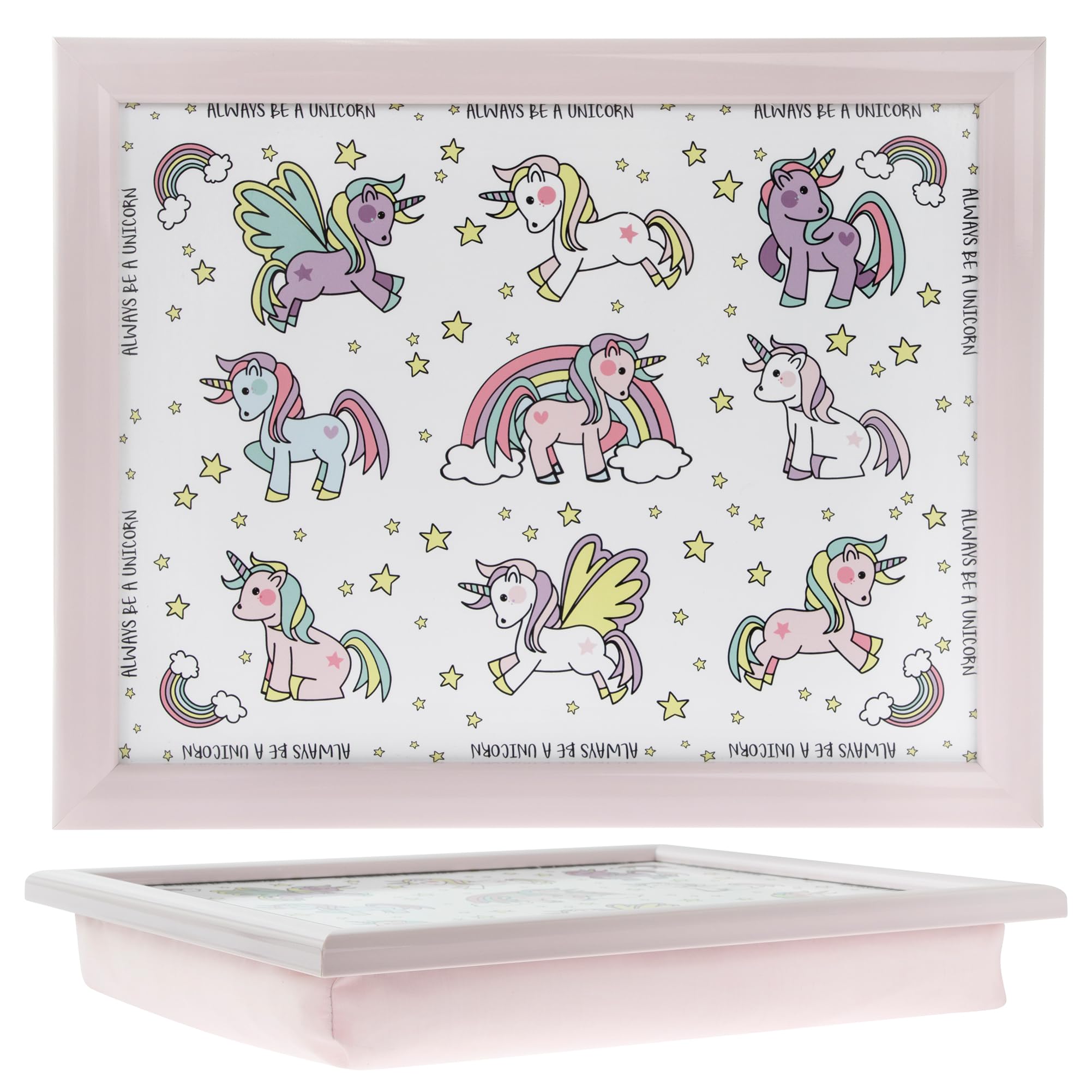 The Leonardo Collection Little Stars Unicorn Laptray Small For Food Serving & Breakfast | Comfortable Lap Trays With Bean Bag Cushion | Durable Laptrays For Eating On Lap For Adults