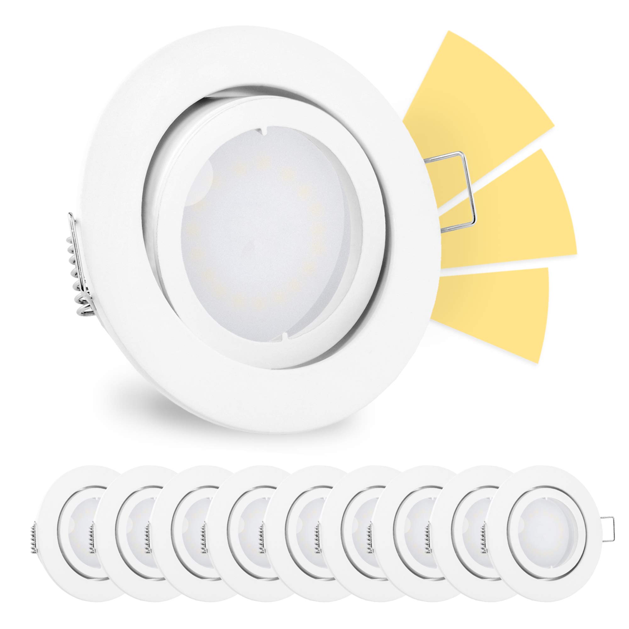 linovum 10 Stück fourSTEP Einbauspots LED schwenkbar dimmbar ohne Dimmer - LED GU10 5W warmweiß - Einbaustrahler weiß rund