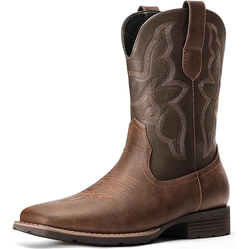 Cowboy Boots For Men - Western Boot Men's Cowboy Boots With Square Toe | Cowboy Western Boot | Pull-on Boots| Old West Style Embroidered