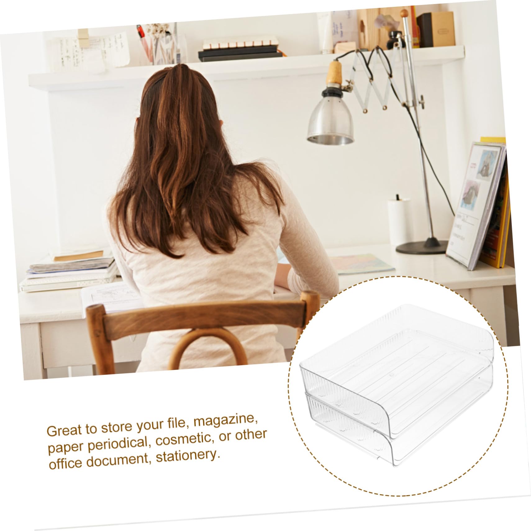 iplusmile 2 pezzi Organizer Scrivania in Plastica Impilabile Mensola Portaoggetti per Ufficio Studio e Dormitorio Scaffale Documenti Capiente e Leggero
