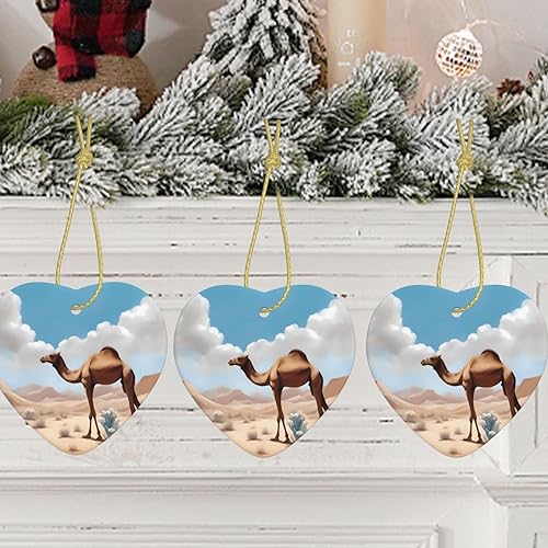 Miniatura 9 de Walking Camel Ceramic Heart Pendant with Hole and Gold Rope for Christmas New Year Home Hanging Decoration