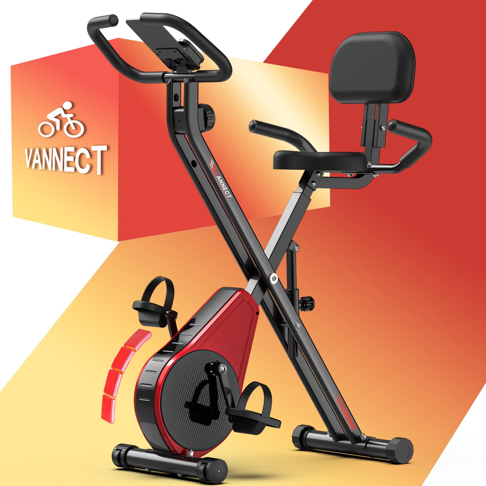 VANNECT Cyclette Pieghevole 3 in 1, Cyclette da Casa con 16 Livelli di Resistenza, Monitor LCD con Misuratore Frequenza Cardiaca, Ergometro Pieghevole con Sedile di Comfort per Casa e Ufficio 150KG