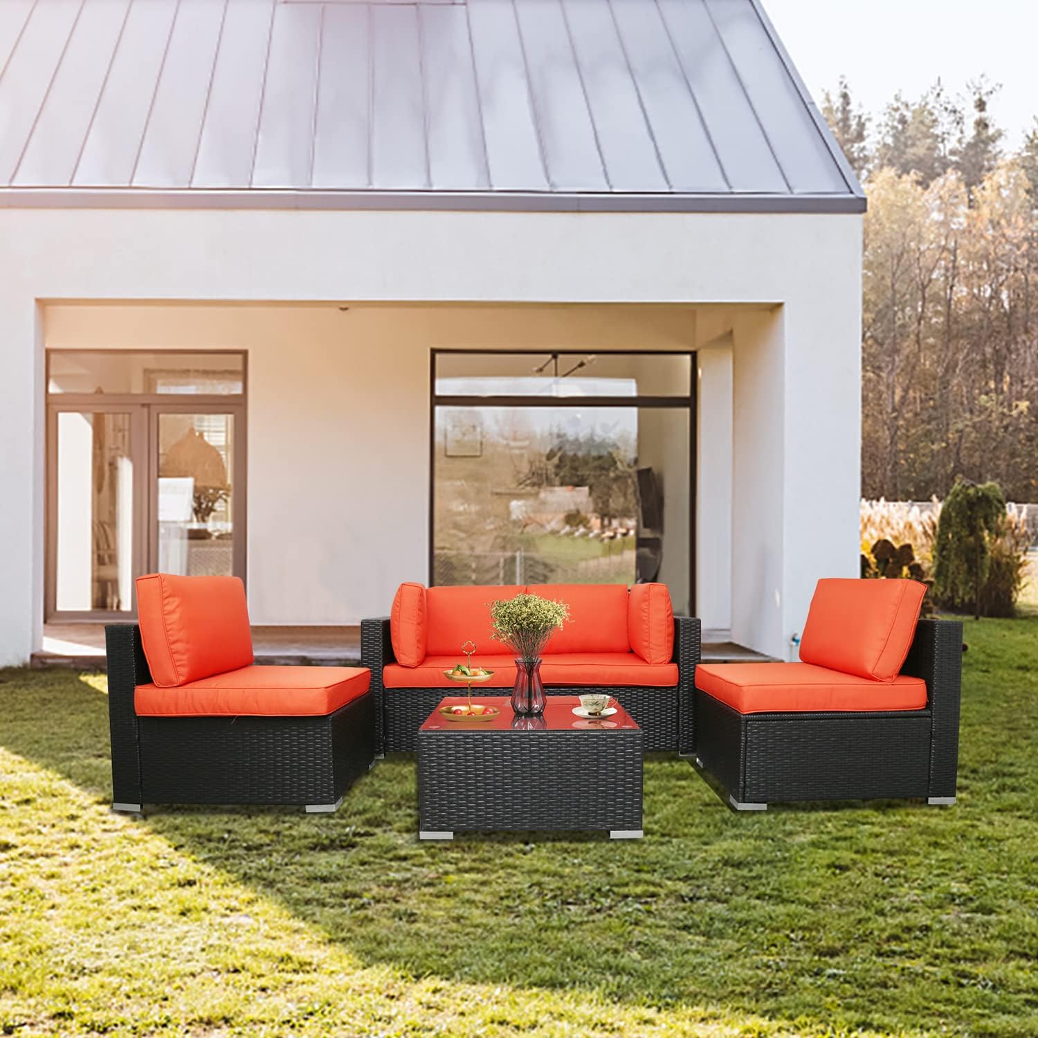 LAZYLAND Wicker Patio Furniture Sets 5 Piece Outdoor