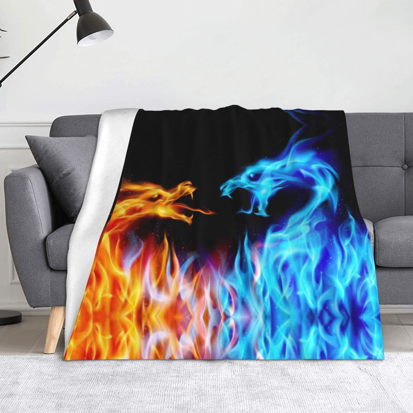 Coperta In Flanella 3D Motivo Fuoco E Ghiaccio - Morbida E Comoda, 100% Microfibra, 330g/m², Dimensioni 152x127 Cm, Regalo Unisex - 3