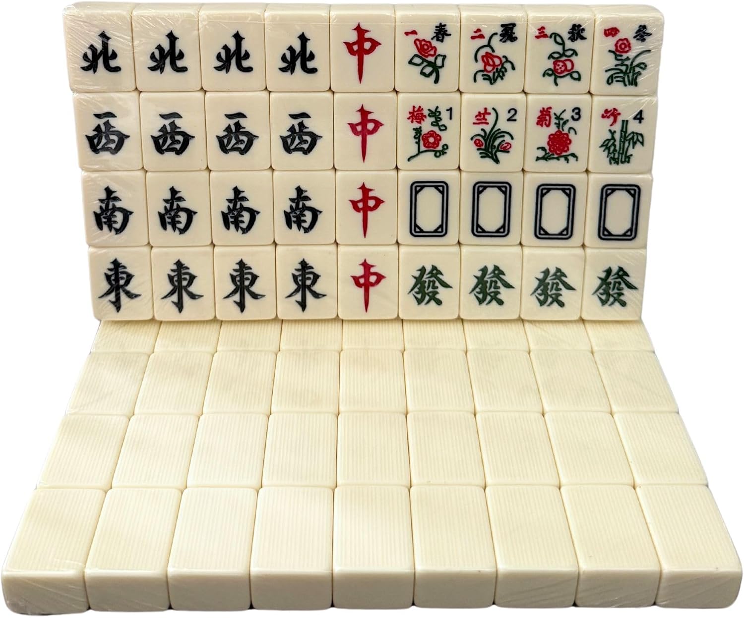 Traditional Chinese Mahjong Game Set 144 + 2 Spares Color Tiles (Ivory)