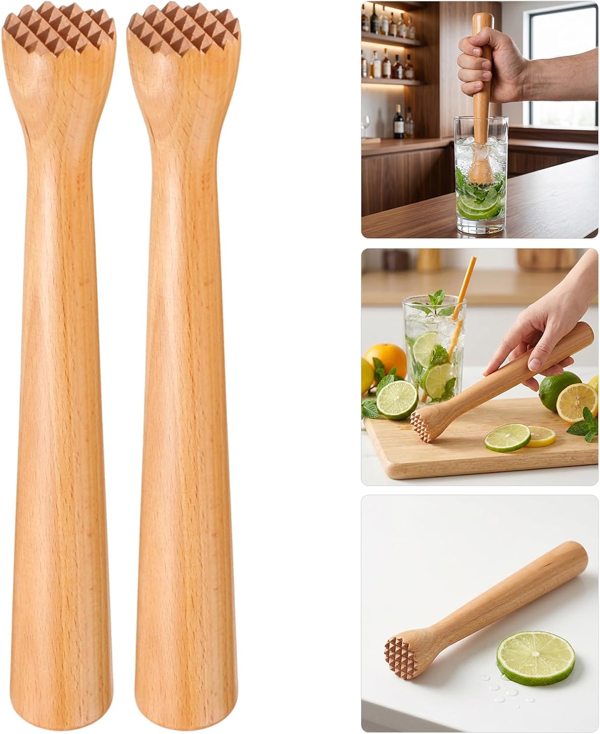 ULTECHNOVO 4pcs Wooden Muddler for Cocktails with Smooth Surface Protection round Corners, Classic Style Drink Mixer for Kitchen and Bar Use, for Muddling Mint and Lime