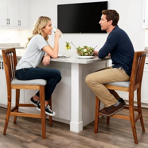 Miniatura 4 de chairus Juego de 2 taburetes de bar de 25 pulgadas de altura de mostrador, taburetes tapizados de felpilla con respaldo de listones de husillo,