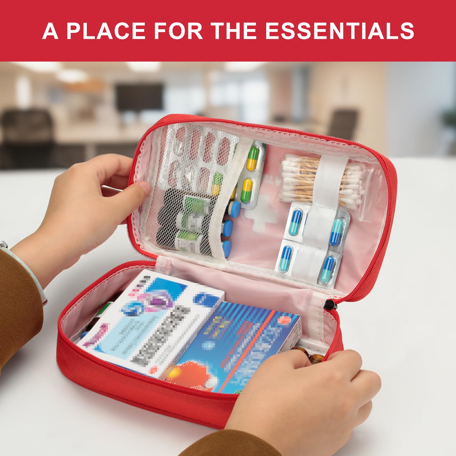VINATO Kit di Primo Soccorso, Vuota Borsa di Pronto Soccorso, Porta Medicine da Viaggio, Borsa Medica Portatile, Pacchetto di Medicina per Emergenze a Casa Viaggio Ufficio Auto all'Aperto (Rosso)