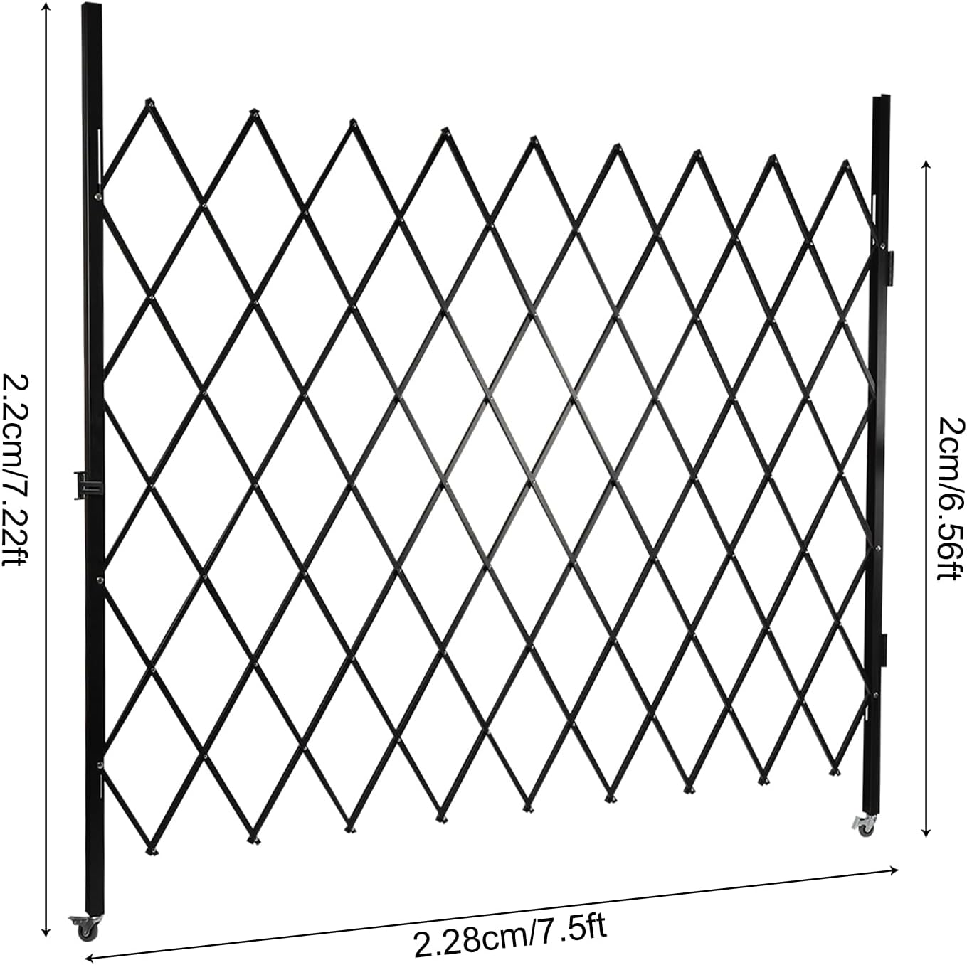 Single Folding Security Gate,7.22' H x 7.5' W Folding Door Gate, Iron Accordion Security Gate, Flexible Expanding Security Gate, 360° Rolling Barricade Gate, Scissor Gate&Door with Padlock