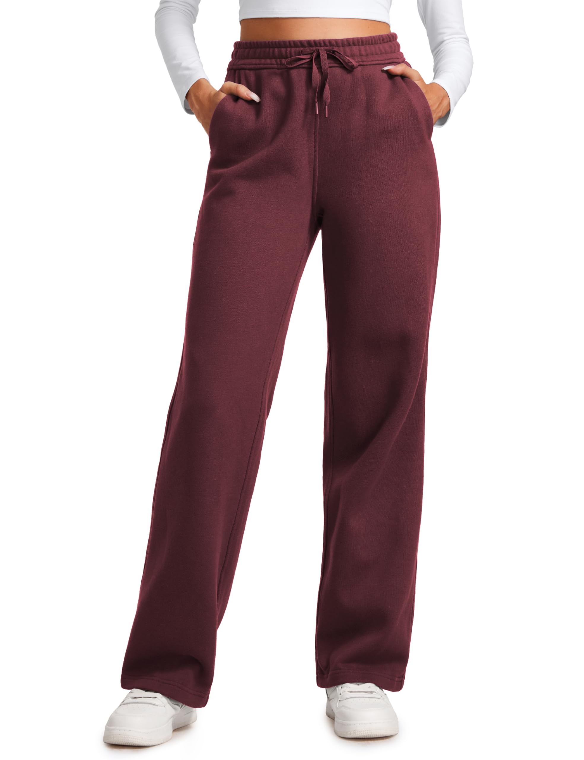 CRZ YOGA Cotton Fleece Lined Sweatpants Women 28"/30"/32" - Straight Leg Casual Lounge Pants with Pockets Winter Warm