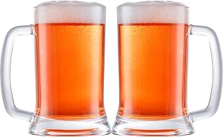 Beer Mugs Set of 2, German Stein With Handles, Traditional Large Glasses, Thick Mug for Men Dad Coworker Friend, Beer Lover Gift, 16 Oz
