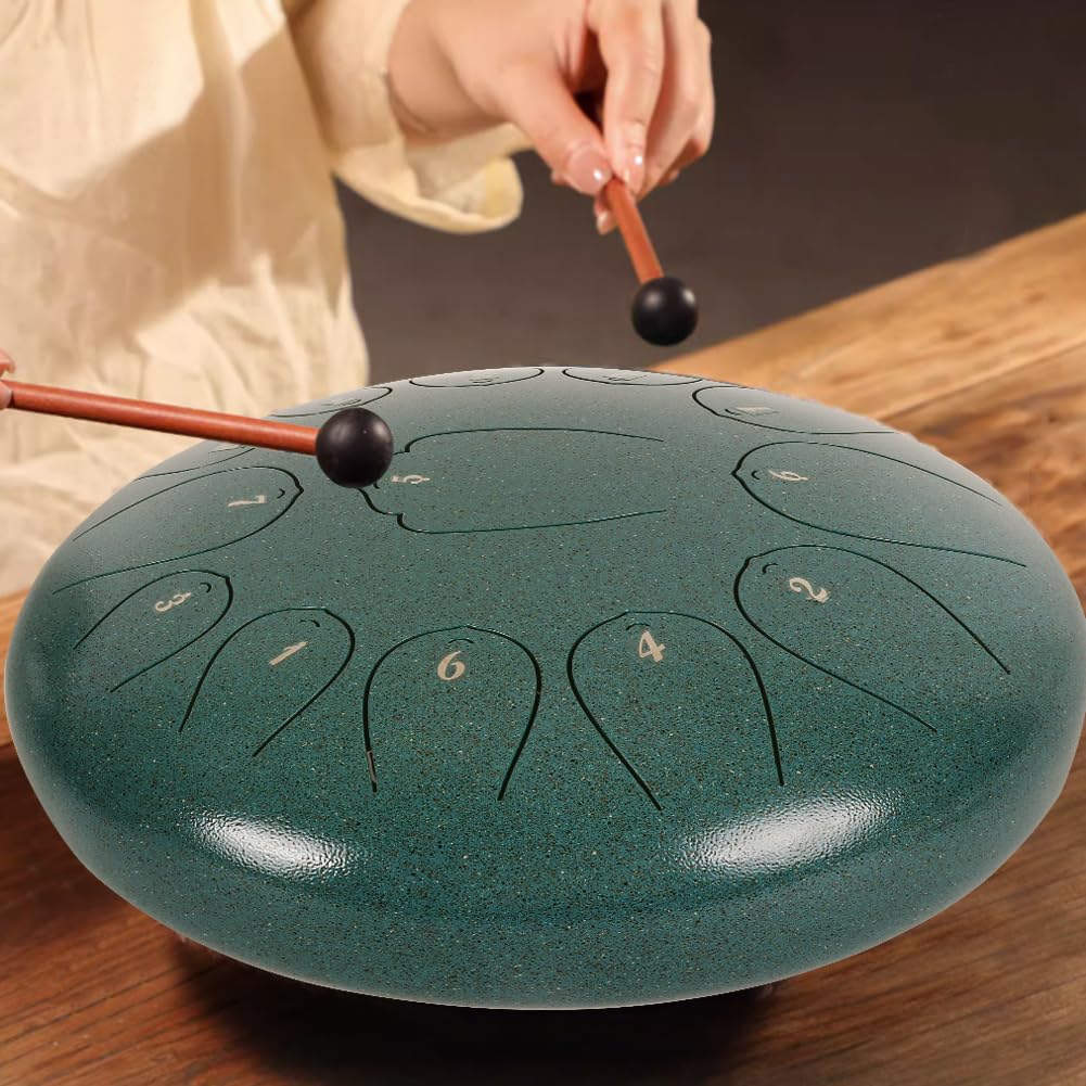 Carivia Steel Tongue Drum,12 Inch 13 Note Tongue Drum,Handpan Drum Percussion Instrument with Carry Bag, Music Book and 2 Mallets,Gift for Christmas and New Year (Light Green)