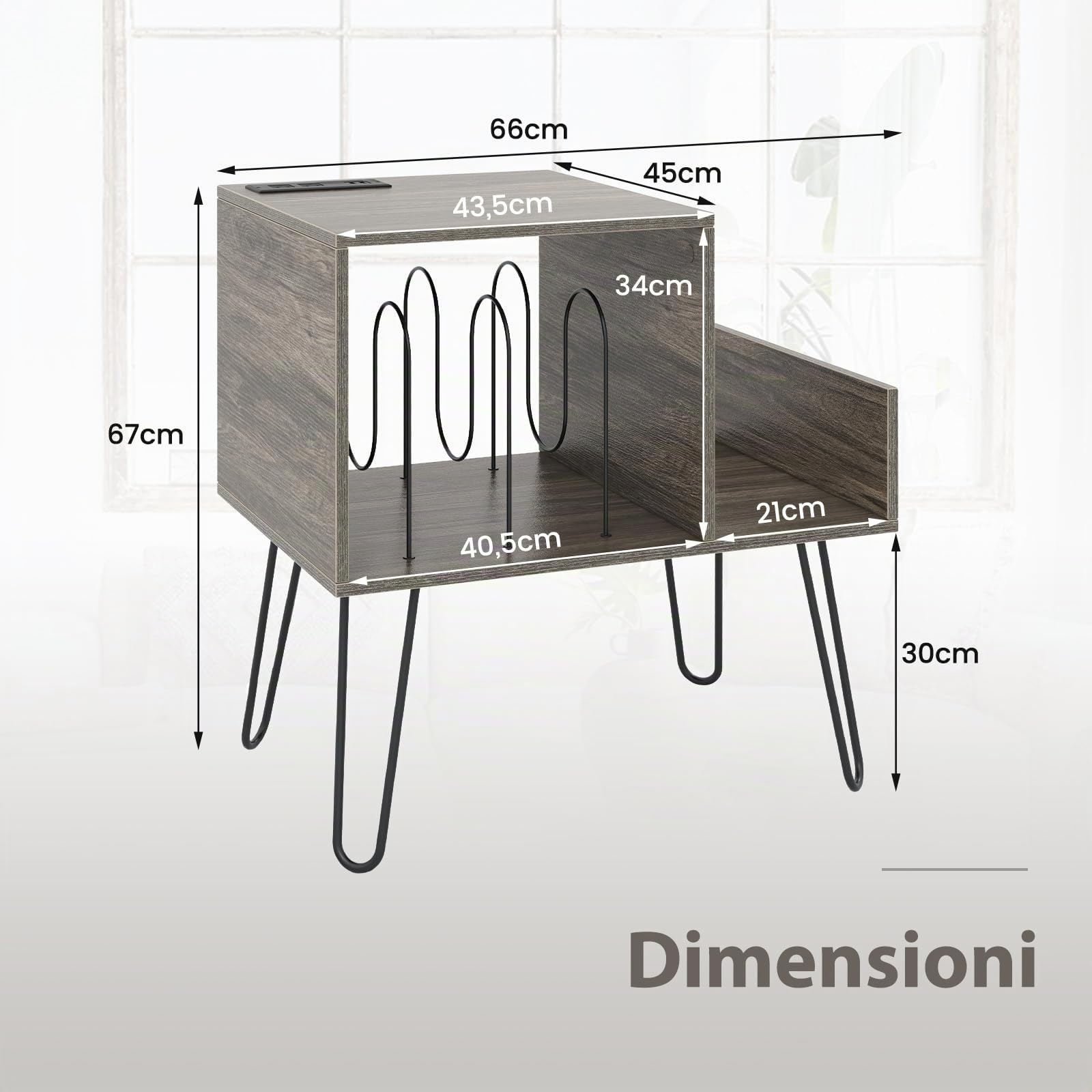 COSTWAY Supporto per Giradischi con Presa di Corrente, Espositore per Dischi con Presa di Corrente e Porta USB, Capacità Fino a 145 Album, per Soggiorno e Camera da Letto, 66 x 45 x 67 cm (Grigio)