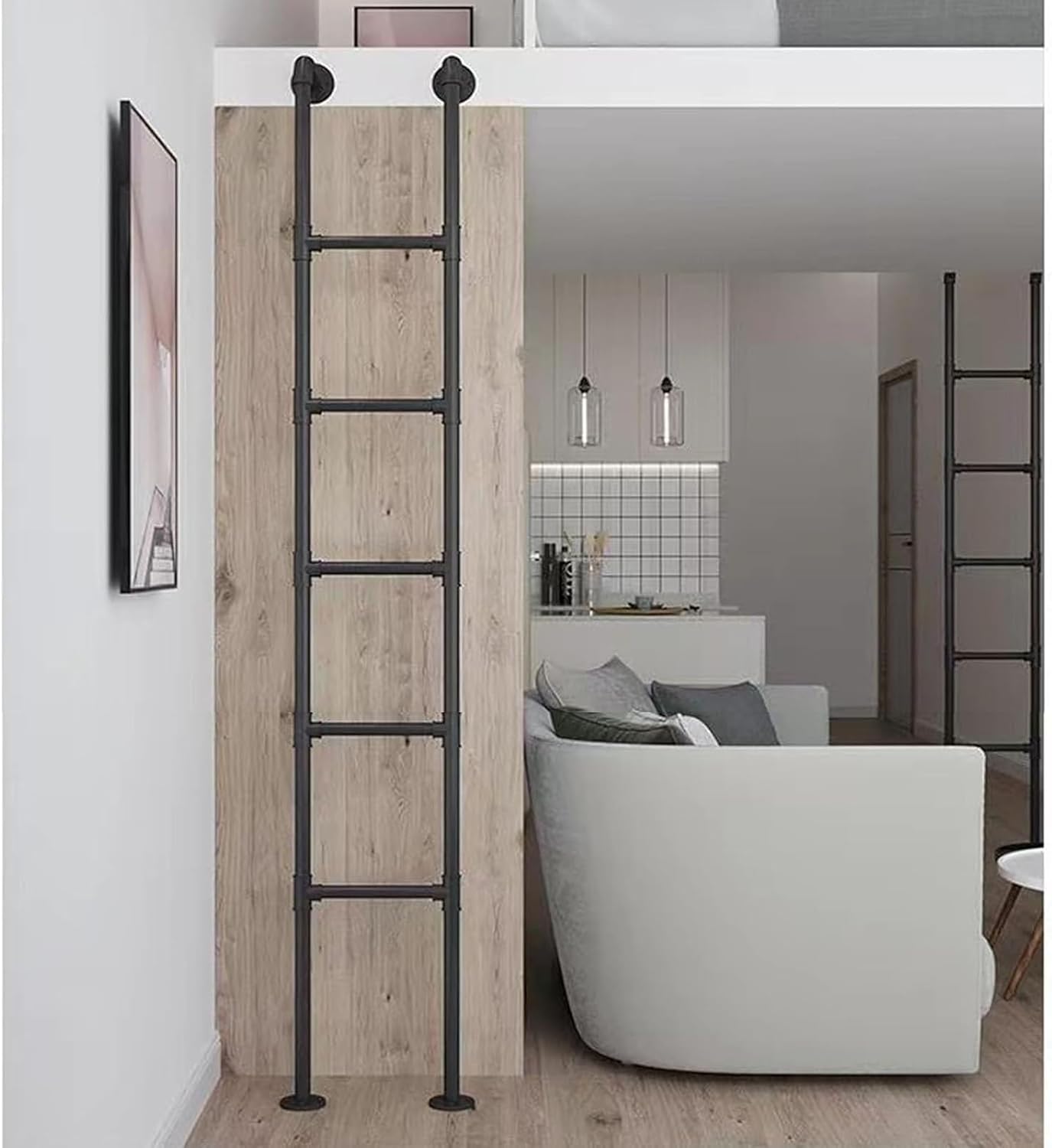 Egress Ladder Basement, Window Well Escape Ladder 45 50 55 60 65 70 77Inch, Attic Ladder for High Bed, Wrought Iron Loft Ladder, Bunk Bed Ladder, Fittings Include, Loads 330lbs (C