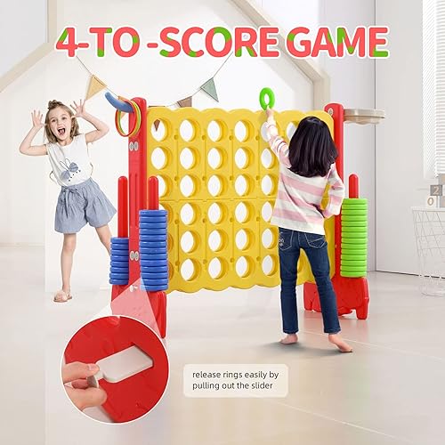 Miniatura 6 de UNICOO - Juego gigante de 4 en fila con bolsa de transporte, juego gigante de 4 en fila con aro de baloncesto, lanzamiento de anillos, juego de