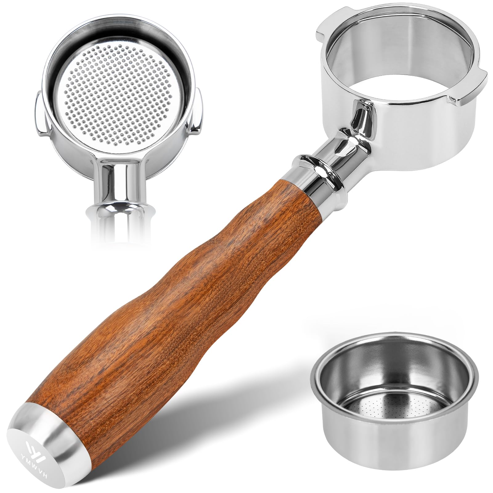 51mm 2 Ears Bottomless Portafilter for De-longhi Stilosa ECP3420/EC155/BCO430/EC260,100% Stainless Steel Portafilter with 1 Filter Baskets & Walnut Handle