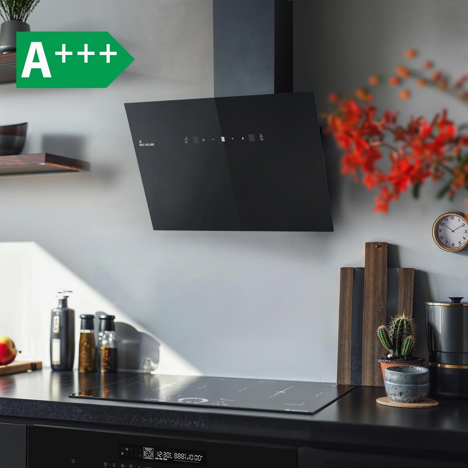 KKT KOLBE Hotte aspirante 80 cm | Air de circulation d'air évacué | 782 cbm/h | capuchons muraux sans tête | noir | verre | contrôle gestuel | Commande tactile du capteur | Éclairage LED | TRIO8025S