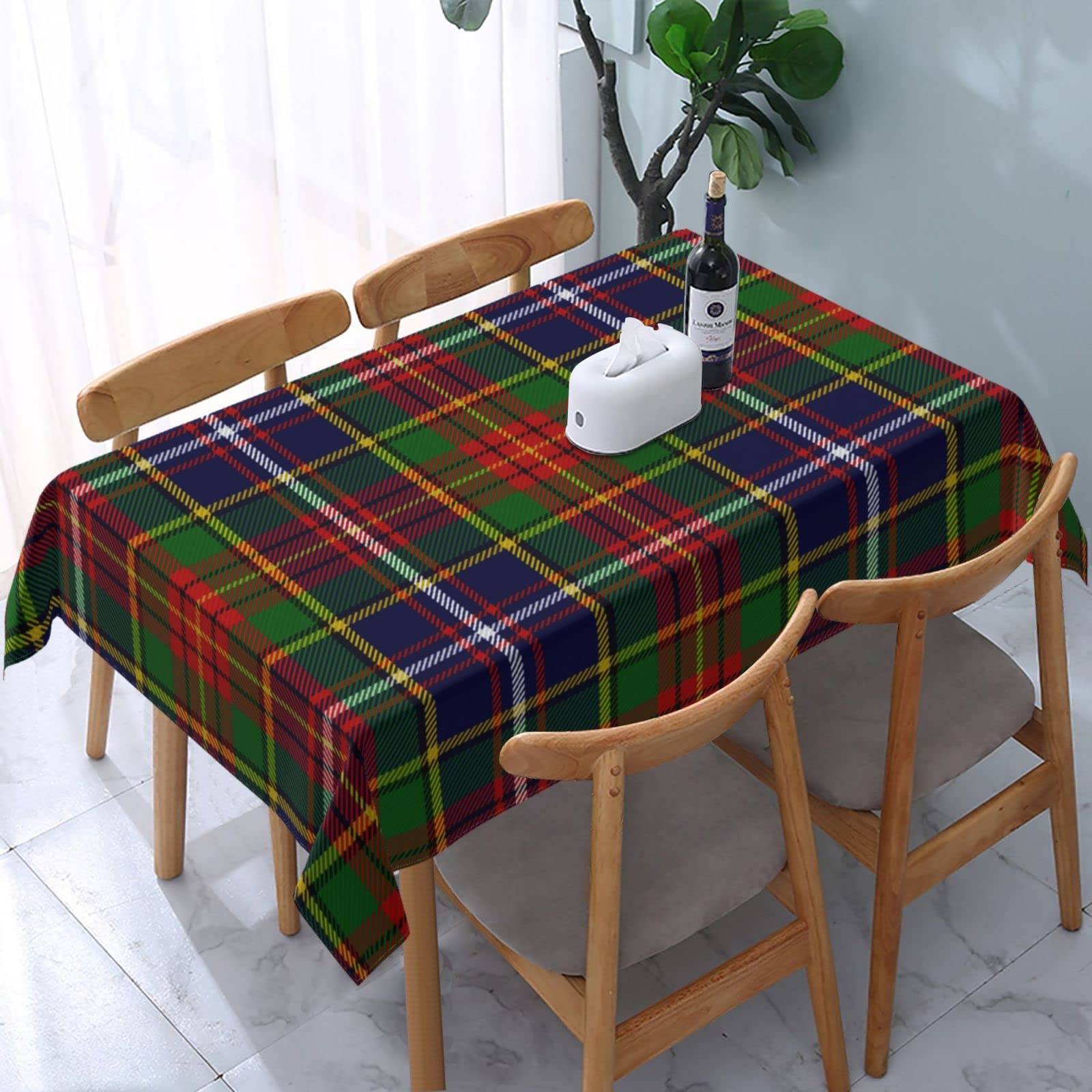 FWJZDSP Tablecloth Rectangle Scottish Crozier Plaid Tartan Polyester Fabric Table Cloth, Water Resistant & Wrinkle Free Table Cover for Kitchen and Dining Room Tabletop 54"x72" (4-6 Seats)