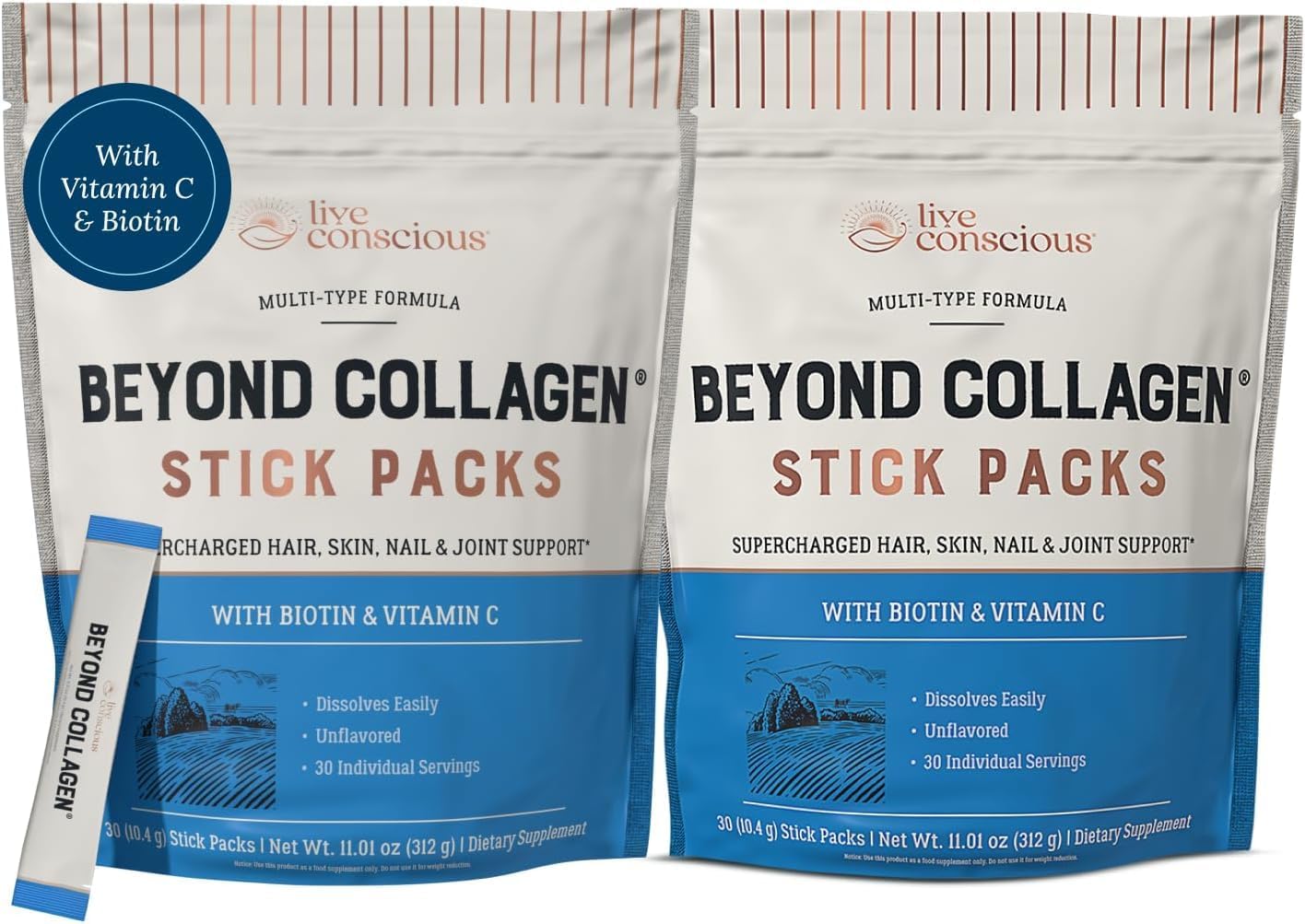 - Beyond Collagen Peptides Powder Unflavored Packets-Hydrolyzed Collagen Powder-Hair Skin Nail & Joint Support- I II III V & X Grass-Fed Collagen Supplements for Women & Men 30 Pack (2pk)